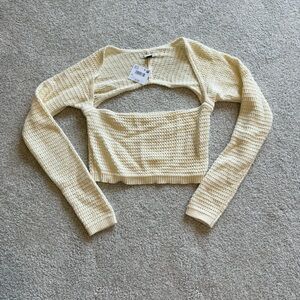 NWT American Eagle Cream Cropped Knit Open Back Top Size L